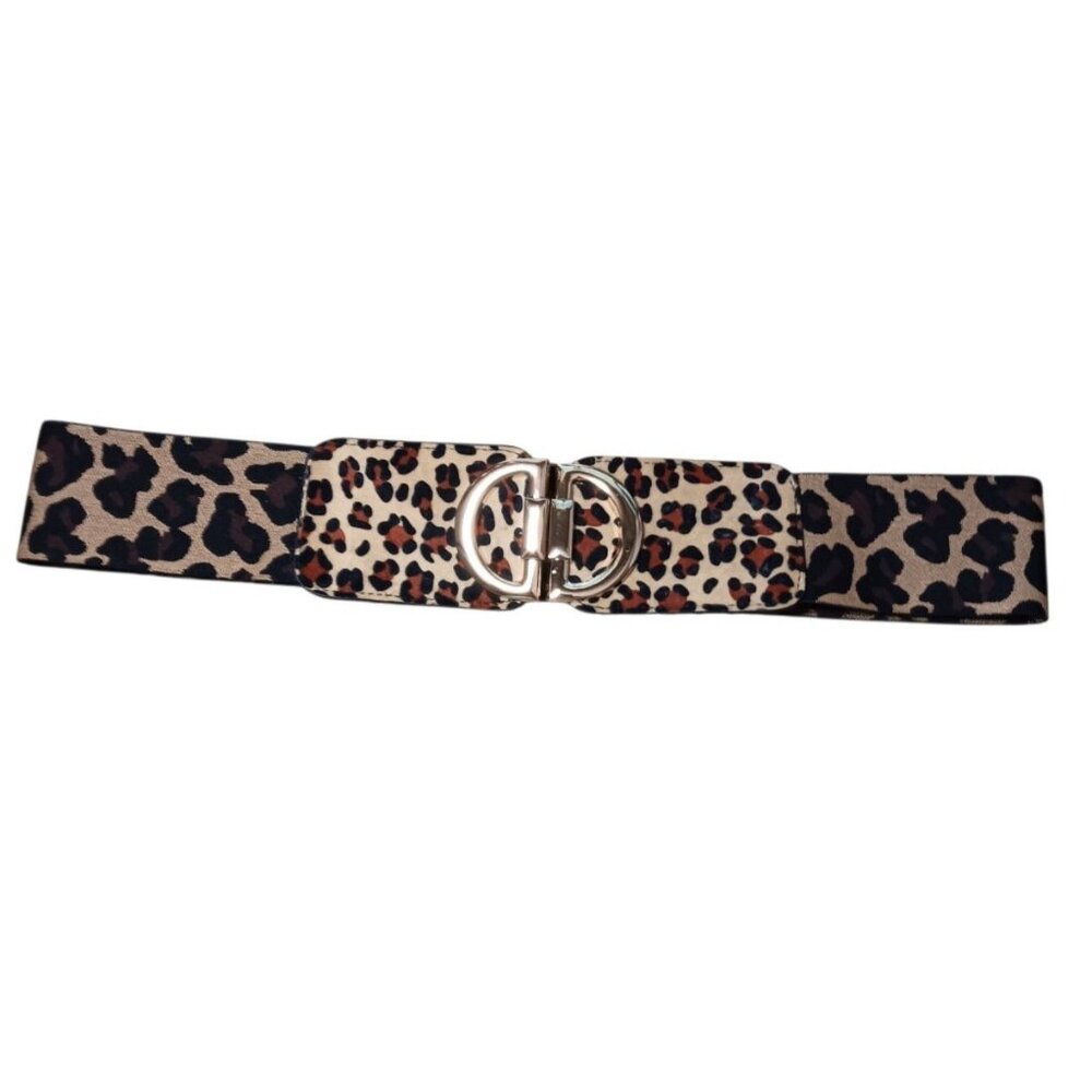 Stretch Animal Print Cinch Belt Gold Buckle Big Cat Cheetah Leopard Spots 26" - Picture 3 of 10